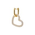 Detail of gold heart earrings with white crystals and micro-pave setting on U-shaped clasp - White (Single Piece)