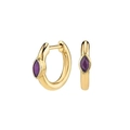 Elegantes pendientes de aro dorados con gemas moradas talla marquesa y cierre clásico - Morado