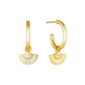 Elegant gold fan-shaped drop earrings with round hoops on a clean white background - Gold Fan Pendant