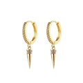 Boucles d'oreilles créoles dorées en argent S925 avec pendentifs cônes pavés de zircons - Doré