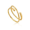 Minimalist double layer 18k gold plated open ring with hammered texture and wavy design - Adjustable Open / Gold