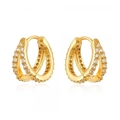 Eleganti orecchini huggie placcati oro con doppia fila di zirconi e design minimalista - Oro