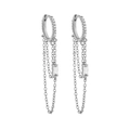 Elegant S925 silver double tassel chain earrings with shimmering cubic zirconia - Silver (White Zirconia)
