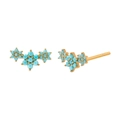 Elegant gold plated S925 silver stud earrings with turquoise flower cluster design - Gold Earrings