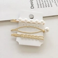 Detailed view of a 3-piece Korean pearl hair clip set in gold finish on a display card - Style 3# (3-Piece Gold Pearl Ring Set)