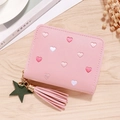 Pink PU leather short wallet featuring heart embroidery and a fringe star keychain - Light Pink (Heart Embroidery)