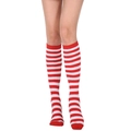 Knee-high socks with classic red and white horizontal stripes in elastic knit fabric - One Size / Red and White Thin Stripes