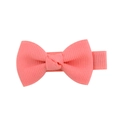Pink ribbon bow hair clip for girls with grooved texture on a white background - Coral