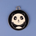 Macro view of round panda enamel charm with metal ring for DIY jewelry making - Panda 17