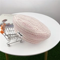 Basco in tweed a quadri rosa e bianco per donna con etichetta in pelle Mniya - Regolabile M (56-58cm) / Rosa