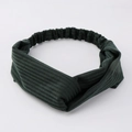 Bandeau en tricot à rayures vert foncé avec nœud croisé et élastique pour femmes - Vert foncé