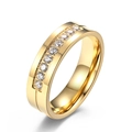 Anello a fascia in acciaio inossidabile dorato con pietre di zircone incastonate - Taglia 6 / Oro con Zirconia
