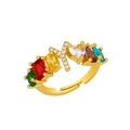 Detail of adjustable gold ring with multi-color stones and crystal letter Y design - Adjustable Open / Letter Y