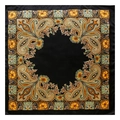 Detailed flat lay of a satin scarf featuring intricate golden paisley patterns on black - Yellow with Black (6#)