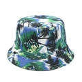 Dettaglio ravvicinato della stampa tropicale e delle cuciture sulla tesa del cappello - M (56-58cm) / Palma da Cocco Reversibile