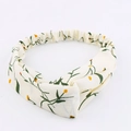 Cremeweißes Chiffon-Stirnband mit Blumenmuster aus grünen Blättern und gelben Gänseblümchen - Ohne Knopf / Gebrochenes Weiß