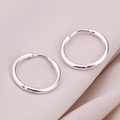 Minimalist silver titanium steel hoop earrings for men and women on pink fabric - 2.0*14mm (1 Piece) / Silver