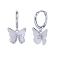 Silberne Schmetterlingsohrringe mit funkelndem Zirkonstein auf weißem Hintergrund - Silber