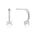 Elegant S925 silver stud earrings with square zircon and modern geometric J-shape design - Silver