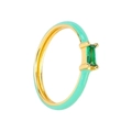 18K gold plated copper ring with mint green enamel and rectangular green zircon - US 6 / Green