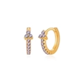 Elegant gold-plated geometric hoop earrings featuring three lavender cubic zirconia stones - Gold with Lavender Cluster Zirconia