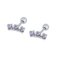 S925 Silber Kronen Ohrstecker mit drei lila Zirkoniasteinen und Schraubkugel Verschluss - Silber