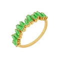 Elegant gold ring featuring a row of rectangular emerald-green zircons on white background - Style 9/Green Baguette Eternity Band