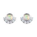 Elegant S925 silver opal earrings with halo of sparkling cubic zirconia accents - White Gold