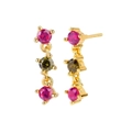 Orecchini a pendente in argento s925 con zirconi cubici rotondi rosa e verdi - Zirconia Rosso Rosa