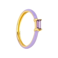 18k gold plated copper ring with purple enamel and rectangular zircon stone inlay - US 6 / Purple