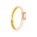 Pink enamel 18k gold plated ring with a rectangular pink zircon stone on white background - US 6 / Pink