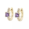 Elegant gold square purple zircon huggie hoop earrings for women with s925 silver needles - Gold with Square Purple Gemstone
