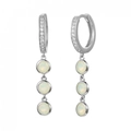 Elegante S925 Silbercreolen mit dreifachen Opal-Anhängern und feinen Zirkon-Akzenten - Silber