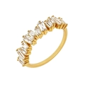 Golden baguette-cut zircon ring with rectangular clear stones in a zigzag pattern - Style 7/Zigzag Clear Baguette
