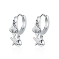 Orecchini a cerchio minimalisti in argento S925 con ciondoli a stella marina e conchiglia - Oro Bianco