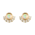 Elegant S925 silver opal stud earrings with gold plating and sparkling zircon accents - Gold