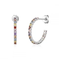 Orecchini a cerchio a C in argento 925 con zirconi colorati per donna eleganti - Argento