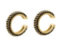 Minimalist golden C-shaped ear cuff set with pavé-set black cubic zirconia stones - Gold - Black Zircon
