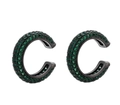 Minimalist C-shaped ear cuffs in black finish with pavé set green crystals - Black Gold Plated - Green Zirconia