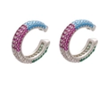 Rainbow pavé C-shaped clip-on earrings with colorful rhinestones in a silver-tone finish - White Gold - Multicolor Zircon