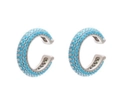 Bohemian C-shaped ear cuff with turquoise stones in a polished silver finish - Platinum Plated - Blue Zirconia