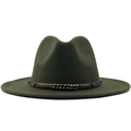Dettaglio cappello in lana verde scuro con cinturino in pelle e borchie in metallo - M (56-58cm) / Verde