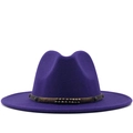 Elegant deep purple wool fedora hat with brown braided band and vintage metal studs - M (56-58cm) / Purple