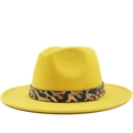 Cappello fedora giallo in lana con fascia leopardata e fibbia in metallo dorato - M (56-58cm) / Giallo