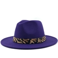 Deep purple fedora wool hat featuring a leopard print band and a gold metal stud accent - M (56-58cm) / Purple
