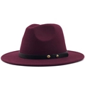 Classic burgundy wool felt fedora hat featuring a black faux leather band with gold rivets - Burgundy