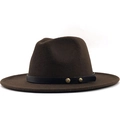 Dark brown wool felt fedora with black leather band and gold rivet accents - Coffee