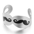 Silberne Edelstahl-Manschette mit schwarzem Schnurrbart-Emaillendesign für Damen - Silber Schwarz Schnurrbart Stil (KB151273-KC)