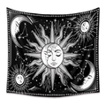 Detailed view of bohemian tapestry featuring sun and moon zodiac patterns in black and white - 73X95CM / Brushed Fabric / Mystic Sun Moon Face