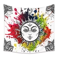 Detailed view of bohemian mandala tapestry featuring sun, moon and rainbow ink design - ZJ519-6/Rainbow Splatter Sun / 73X95CM/Brushed Fabric
